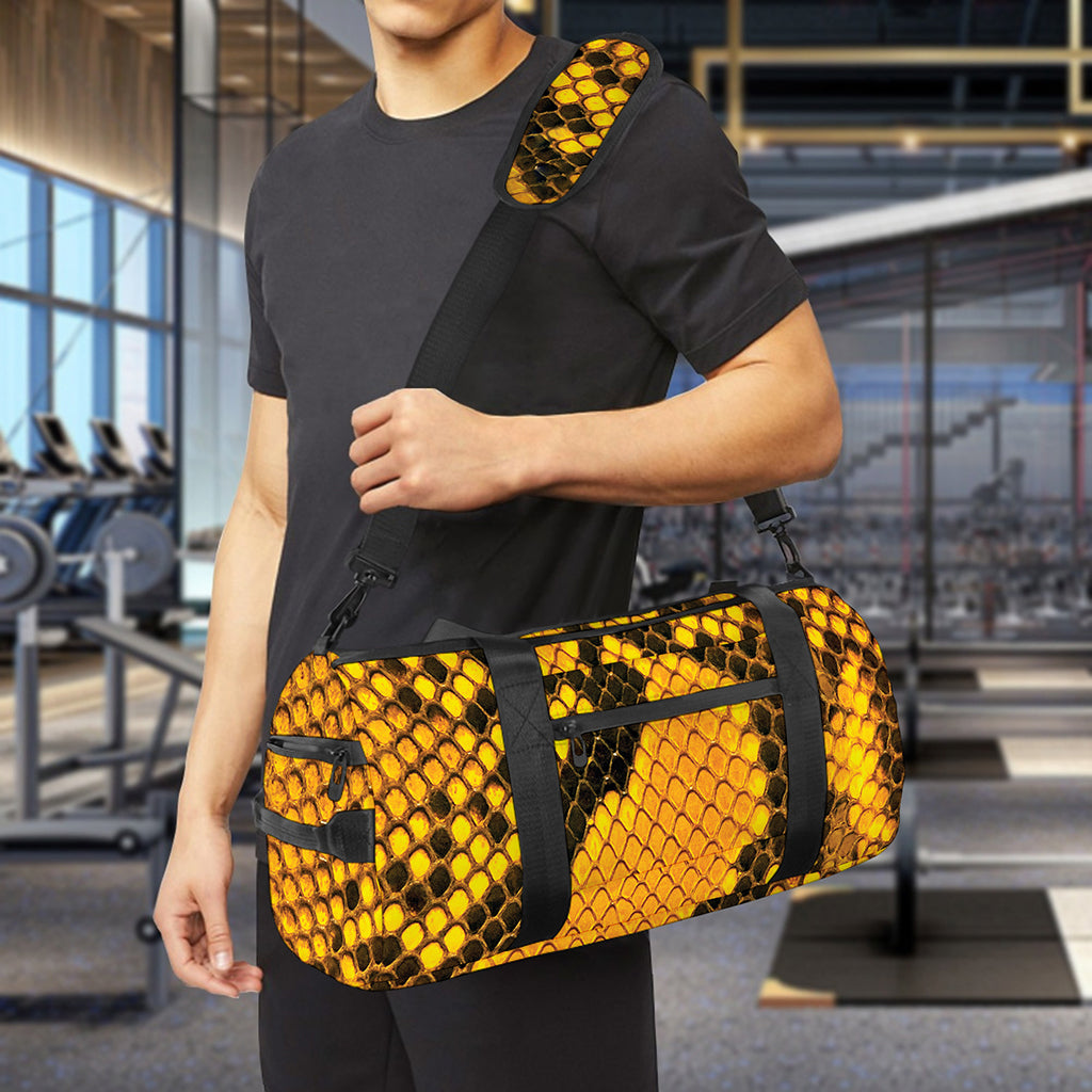 Yellow And Black Snakeskin Print Gym Bag