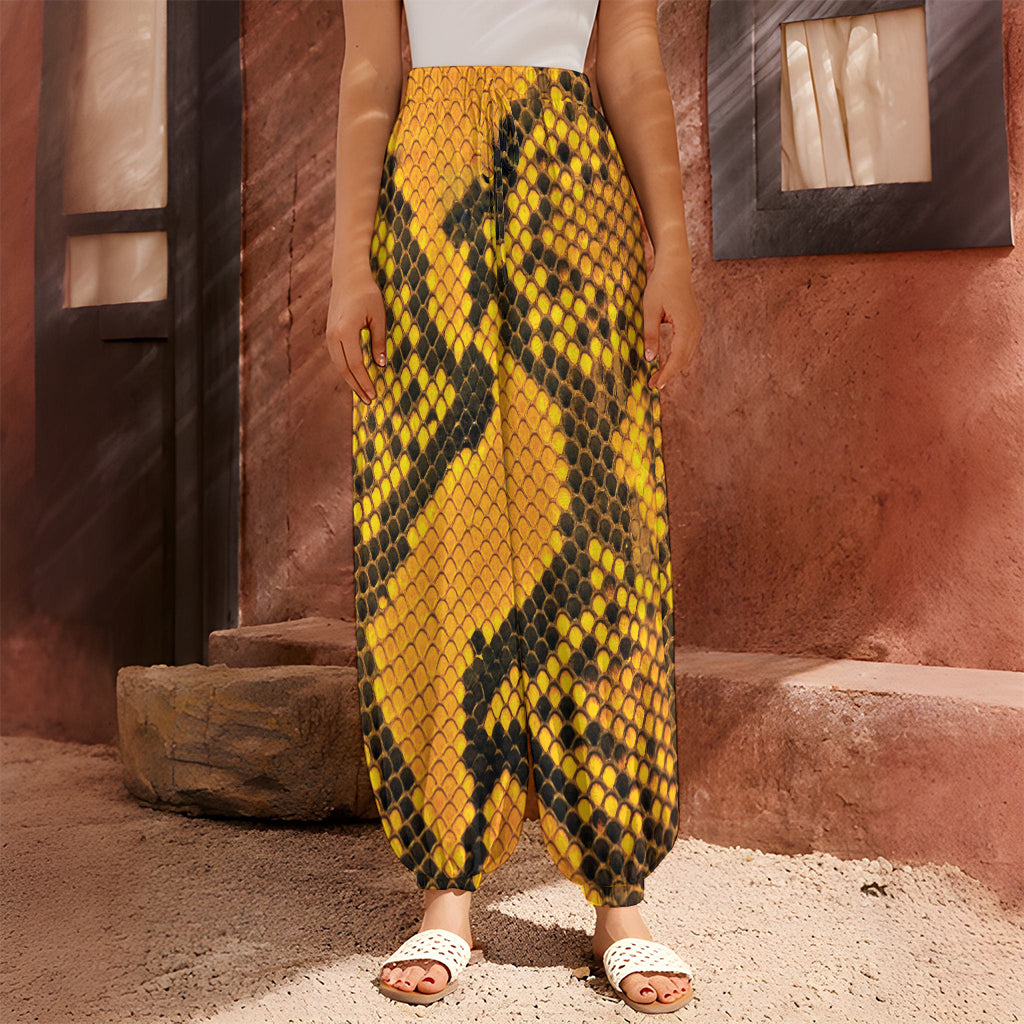 Yellow And Black Snakeskin Print Harem Pants