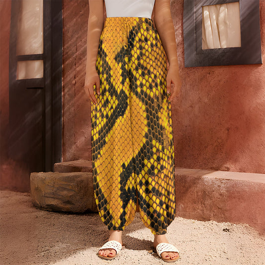 Yellow And Black Snakeskin Print Harem Pants