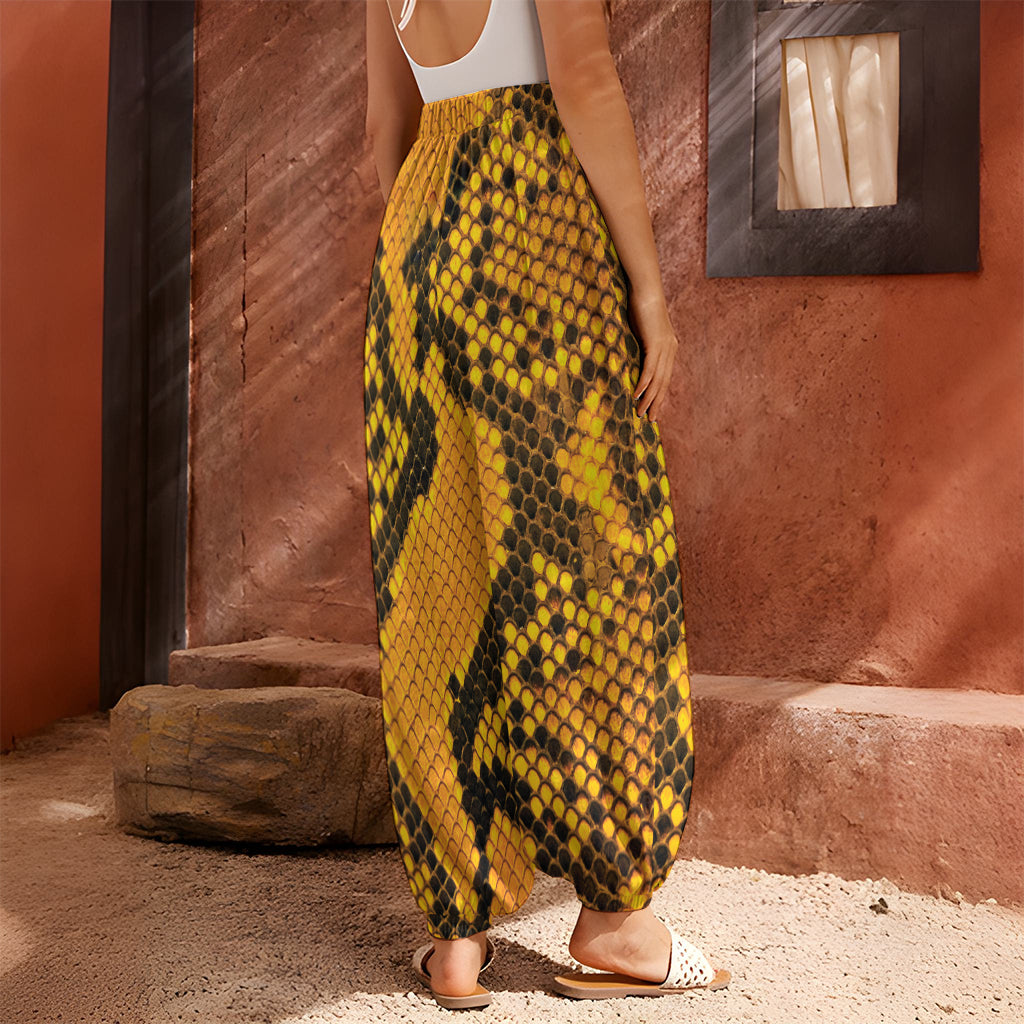 Yellow And Black Snakeskin Print Harem Pants
