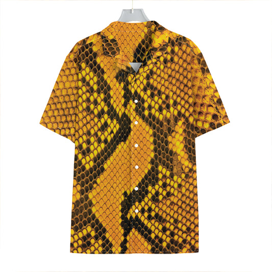 Yellow And Black Snakeskin Print Hawaiian Shirt