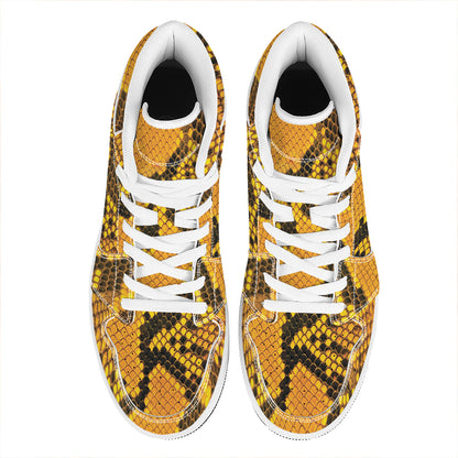 Yellow And Black Snakeskin Print High Top Leather Sneakers