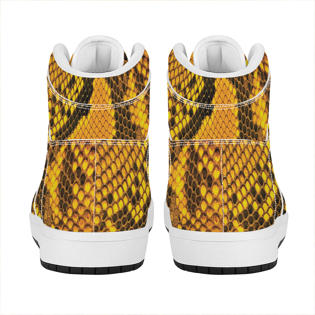 Yellow And Black Snakeskin Print High Top Leather Sneakers