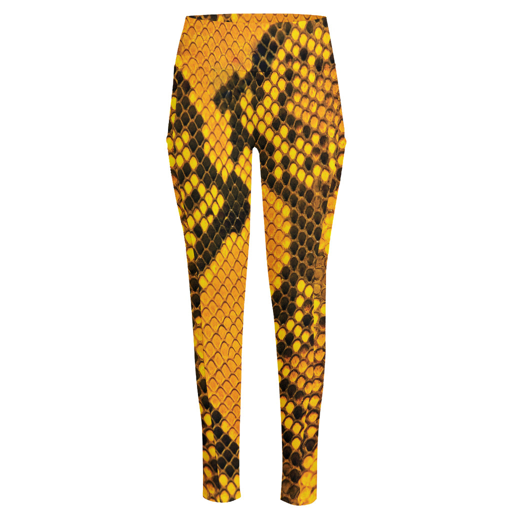 Yellow And Black Snakeskin Print High-Waisted Pocket Leggings