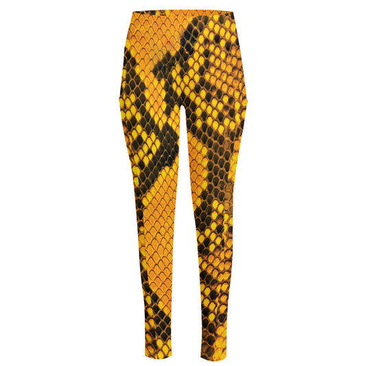 Yellow And Black Snakeskin Print High-Waisted Pocket Leggings
