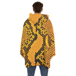 Yellow And Black Snakeskin Print Hoodie Blanket
