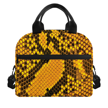 Yellow And Black Snakeskin Print Insulated Lunch Bag