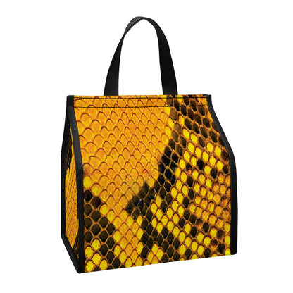 Yellow And Black Snakeskin Print Insulated Lunch Tote