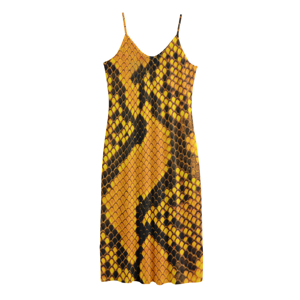 Yellow And Black Snakeskin Print Jersey Midi Cami Dress