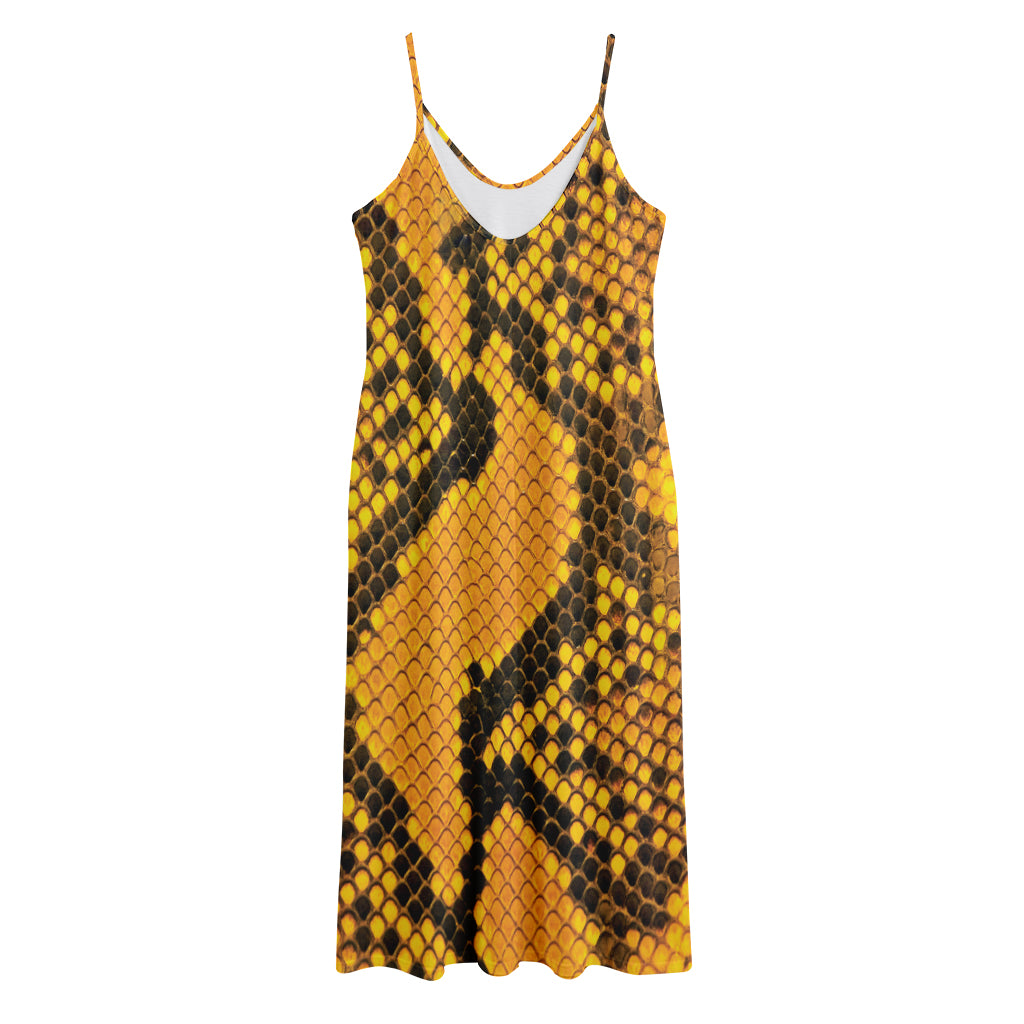 Yellow And Black Snakeskin Print Jersey Midi Cami Dress