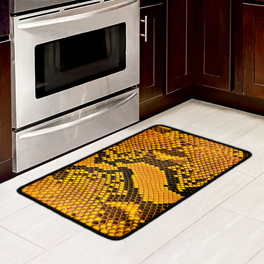 Yellow And Black Snakeskin Print Kitchen Mat