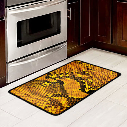 Yellow And Black Snakeskin Print Kitchen Mat