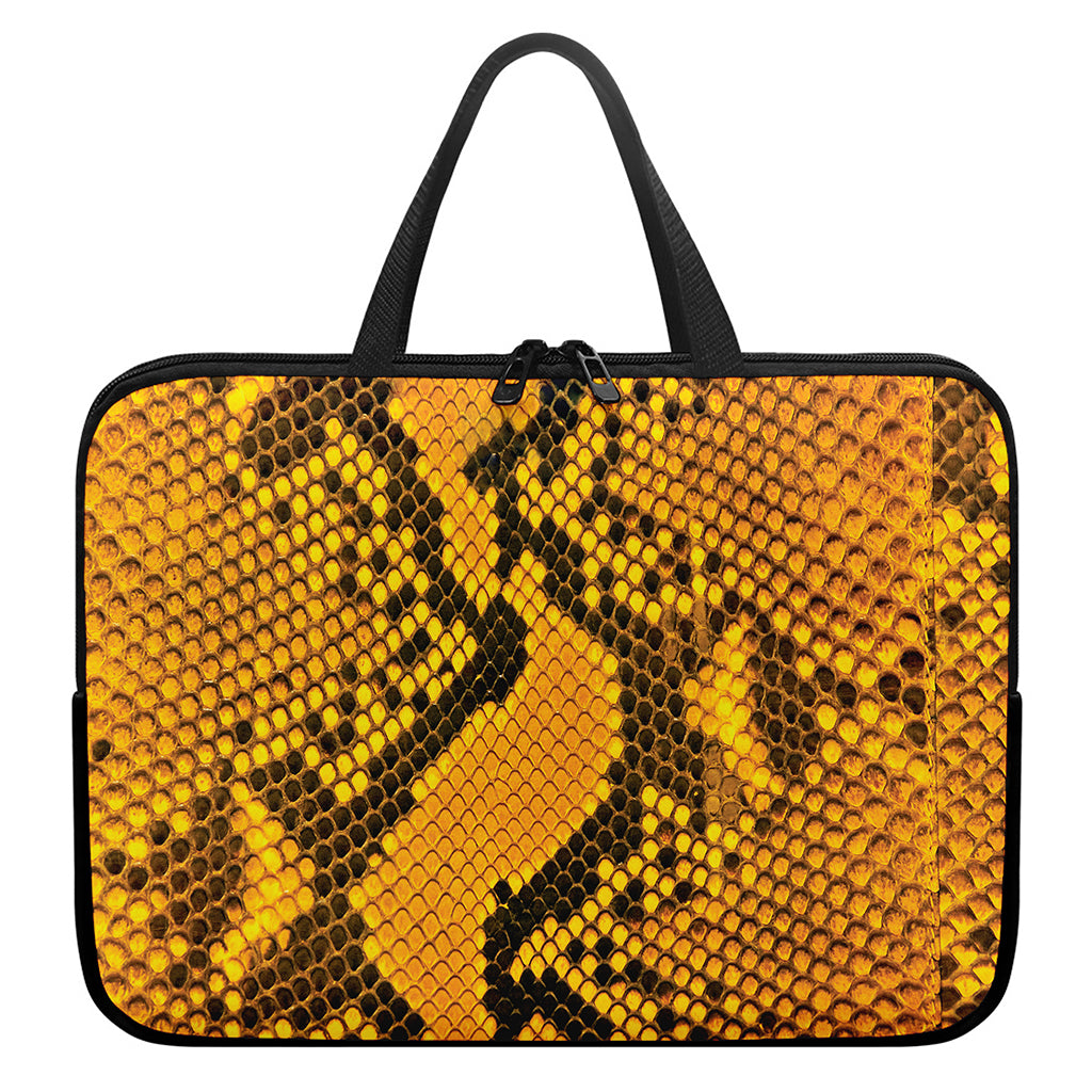 Yellow And Black Snakeskin Print Laptop Sleeve With Handle