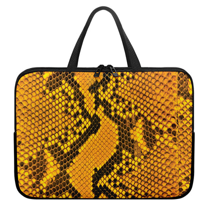 Yellow And Black Snakeskin Print Laptop Sleeve With Handle
