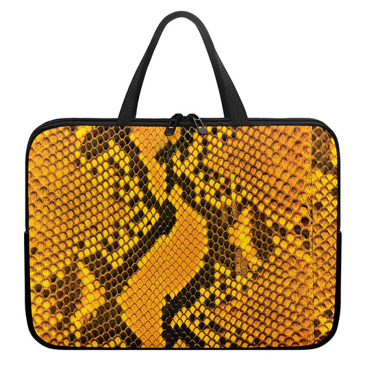 Yellow And Black Snakeskin Print Laptop Sleeve With Handle