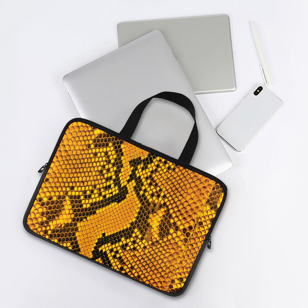 Yellow And Black Snakeskin Print Laptop Sleeve With Handle