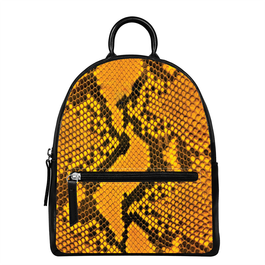 Yellow And Black Snakeskin Print Leather Backpack