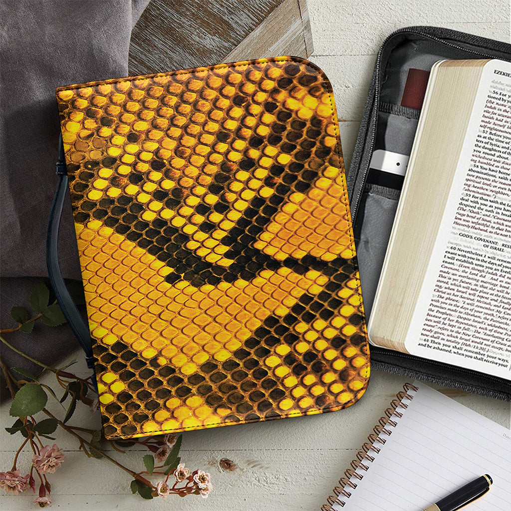 Yellow And Black Snakeskin Print Leather Bible Cover