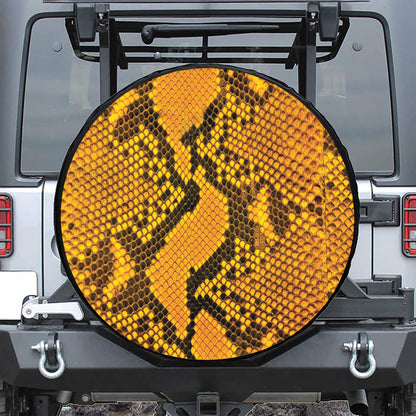 Yellow And Black Snakeskin Print Leather Spare Tire Cover