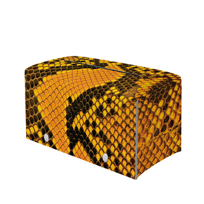 Yellow And Black Snakeskin Print Leather Tissue Box Cover