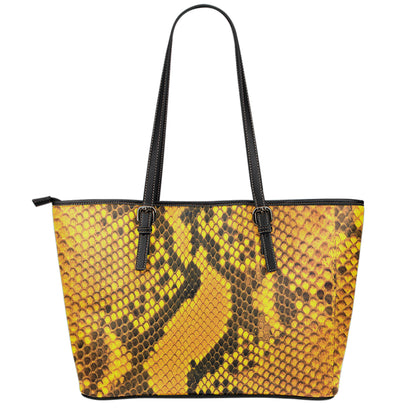 Yellow And Black Snakeskin Print Leather Tote Bag