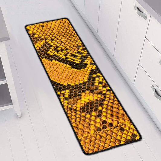Yellow And Black Snakeskin Print Long Kitchen Mat
