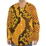 Yellow And Black Snakeskin Print Long Sleeve Baseball Jersey