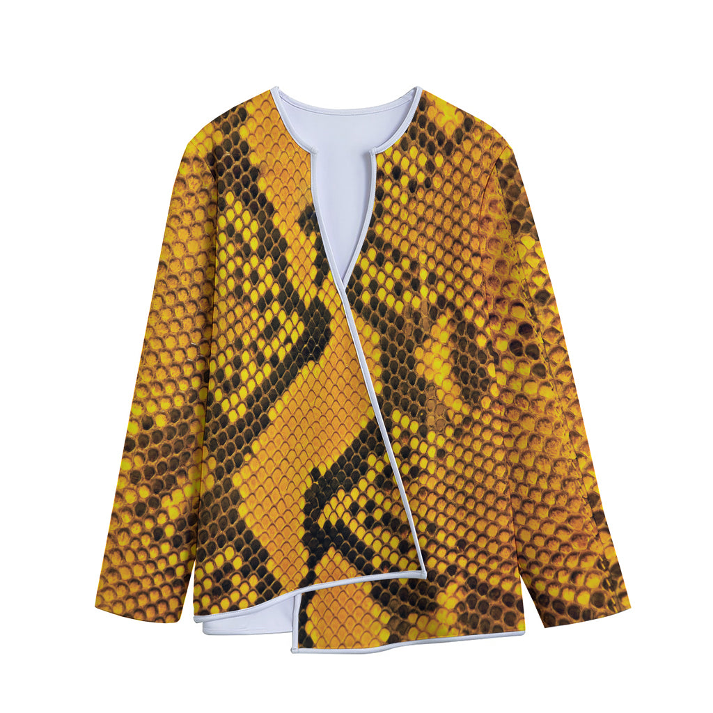 Yellow And Black Snakeskin Print Long Sleeve Short Coat