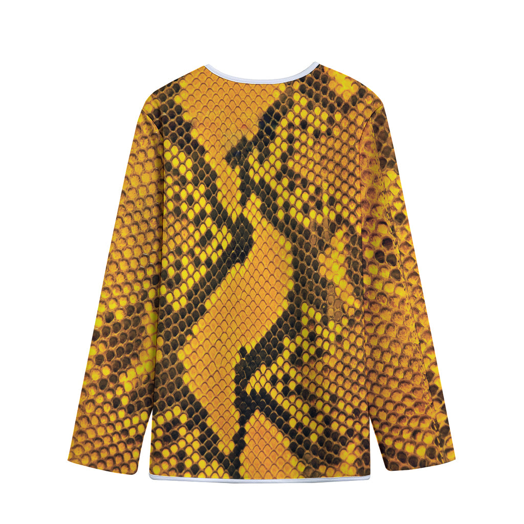 Yellow And Black Snakeskin Print Long Sleeve Short Coat