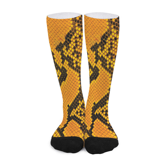 Yellow And Black Snakeskin Print Long Socks