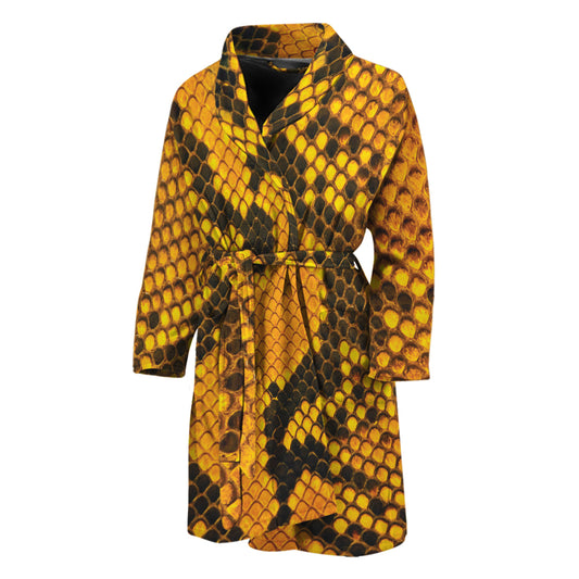 Yellow And Black Snakeskin Print Men's Bathrobe