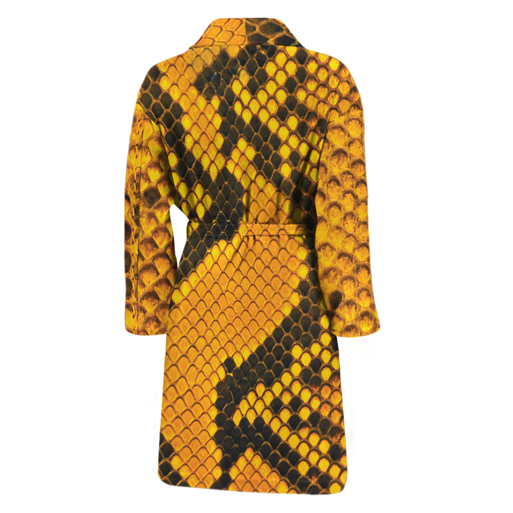 Yellow And Black Snakeskin Print Men's Bathrobe