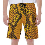 Yellow And Black Snakeskin Print Men's Beach Shorts