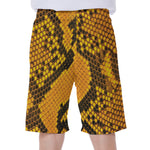 Yellow And Black Snakeskin Print Men's Beach Shorts