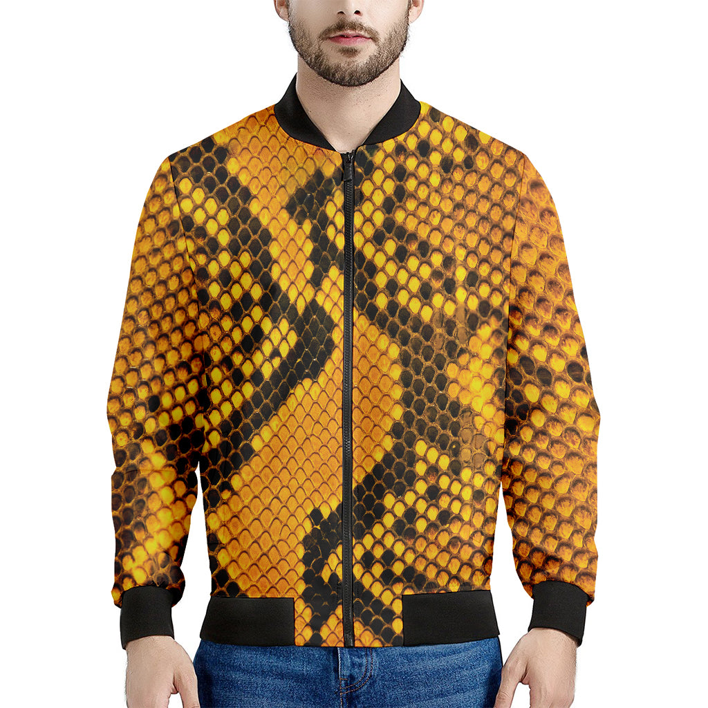 Yellow And Black Snakeskin Print Men's Bomber Jacket
