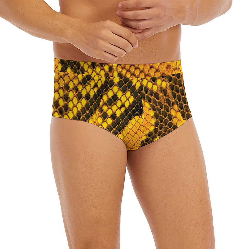 Yellow And Black Snakeskin Print Men's Briefs