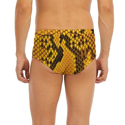 Yellow And Black Snakeskin Print Men's Briefs