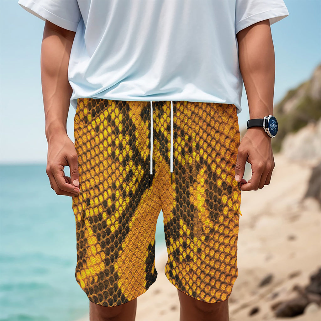 Yellow And Black Snakeskin Print Men's Cargo Shorts