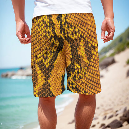 Yellow And Black Snakeskin Print Men's Cargo Shorts