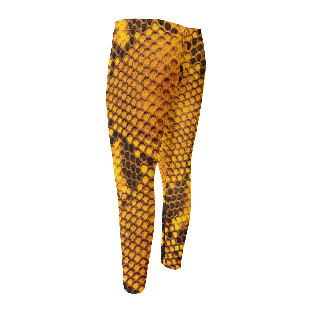 Yellow And Black Snakeskin Print Men's Compression Pants