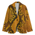 Yellow And Black Snakeskin Print Men's Cotton Blazer