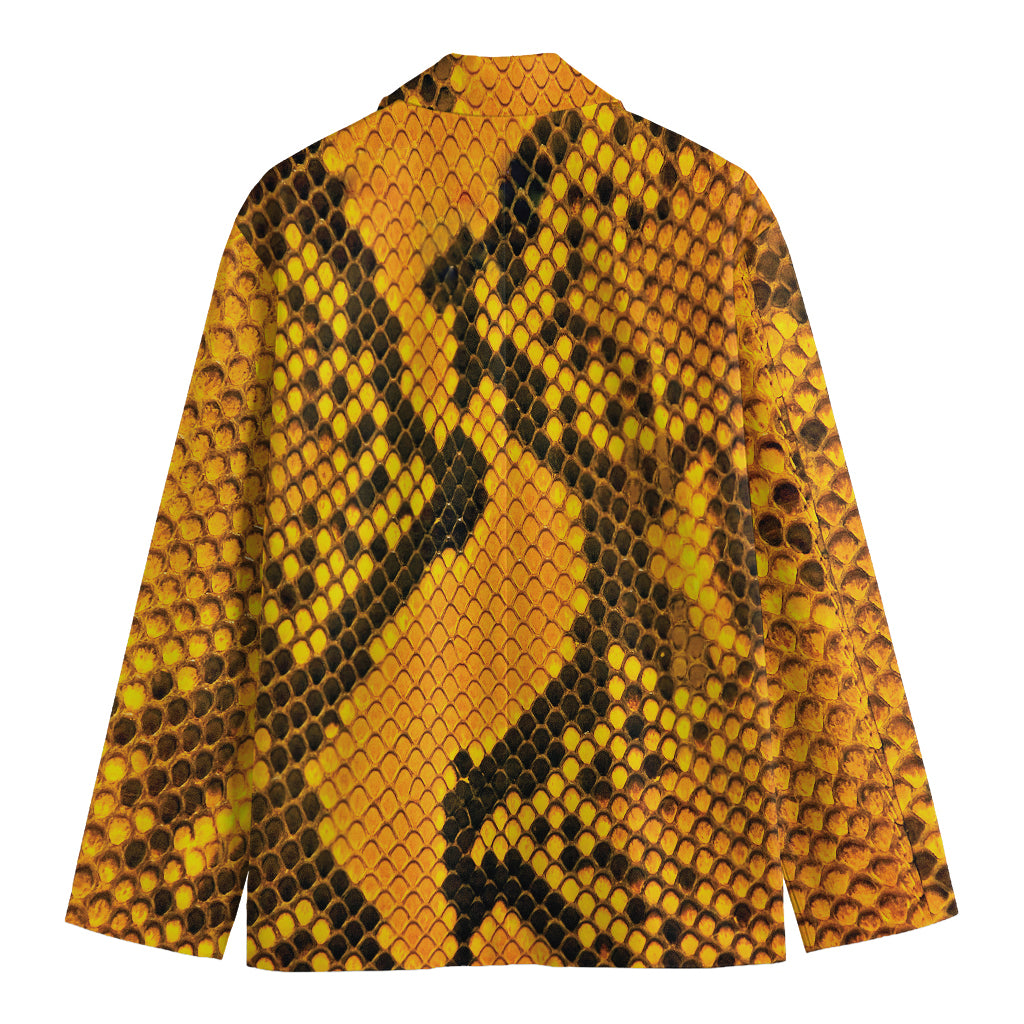 Yellow And Black Snakeskin Print Men's Cotton Blazer