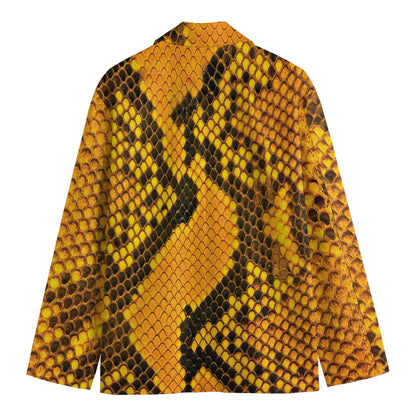 Yellow And Black Snakeskin Print Men's Cotton Blazer