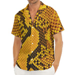 Yellow And Black Snakeskin Print Men's Deep V-Neck Shirt