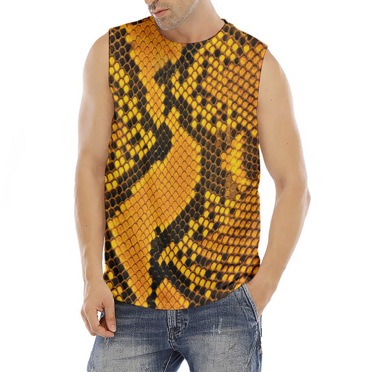Yellow And Black Snakeskin Print Men's Fitness Tank Top