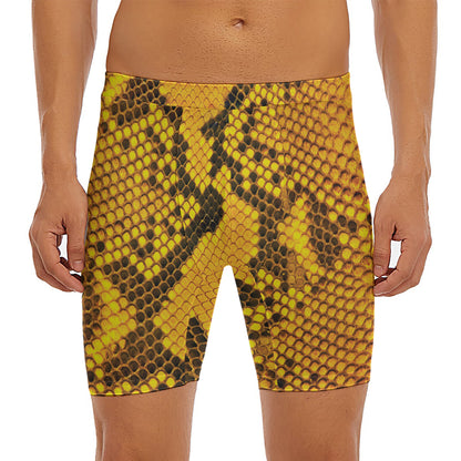Yellow And Black Snakeskin Print Men's Long Boxer Briefs
