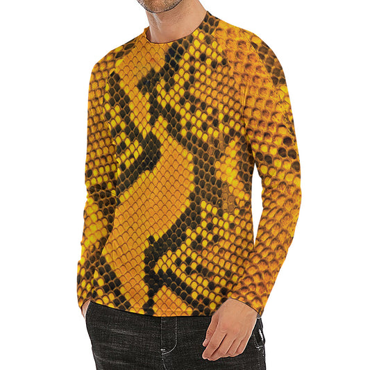 Yellow And Black Snakeskin Print Men's Long Sleeve Rash Guard