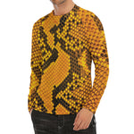 Yellow And Black Snakeskin Print Men's Long Sleeve Rash Guard