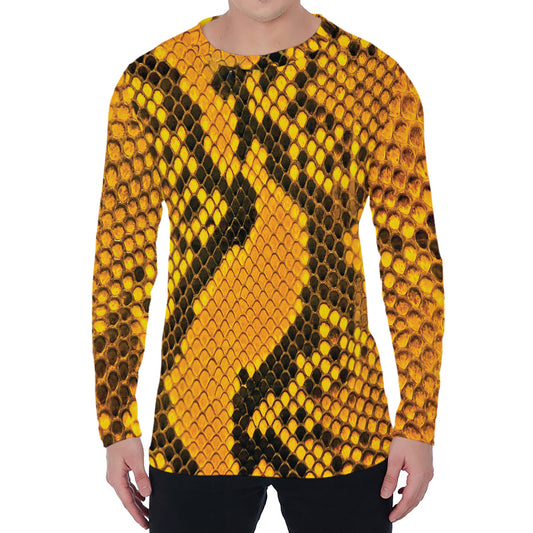 Yellow And Black Snakeskin Print Men's Long Sleeve T-Shirt