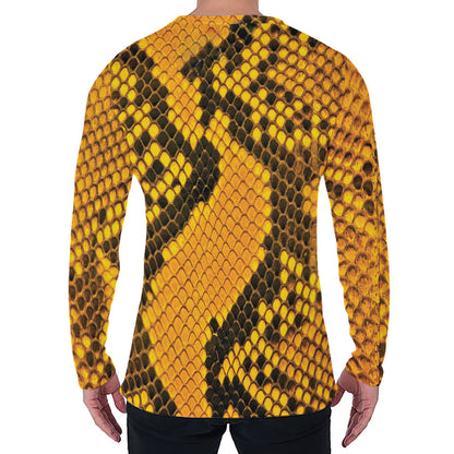 Yellow And Black Snakeskin Print Men's Long Sleeve T-Shirt